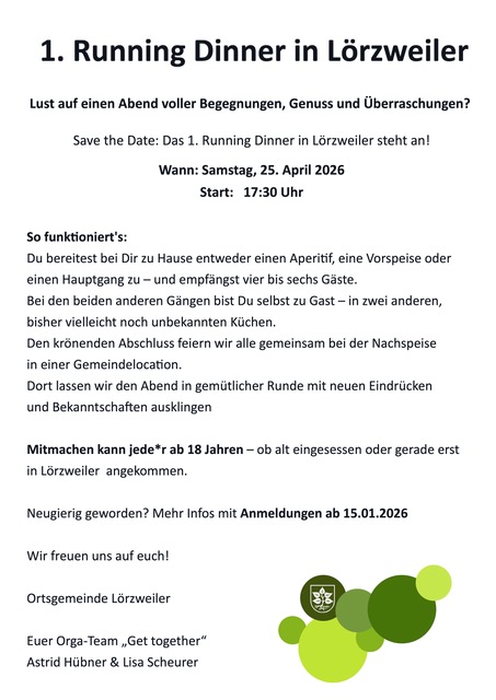 Plakat running-Dinner. Text wie im Beitrag